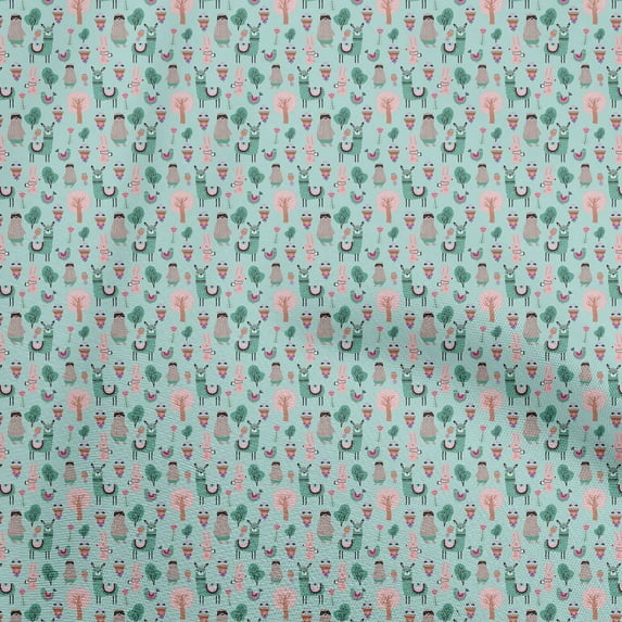 oneOone Cotton Flex Sky Blue Fabric Kids Fabric For Sewing Printed Craft Fabric By The Yard 40 Inch Wide