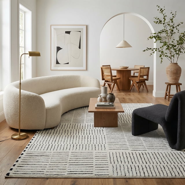 Rug Branch Domus Abstract Indoor Area Rug, Cream Black, Modern - Living Room, Bedroom, Dining Room, and Kitchen