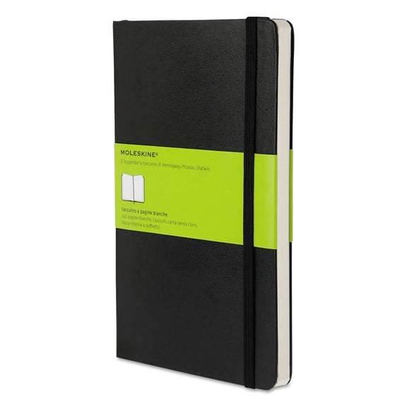 Moleskine Hard Cover Notebook, Plain, 8 1/4 x 5, Black Cover, 192 Sheets -HBGMBL17