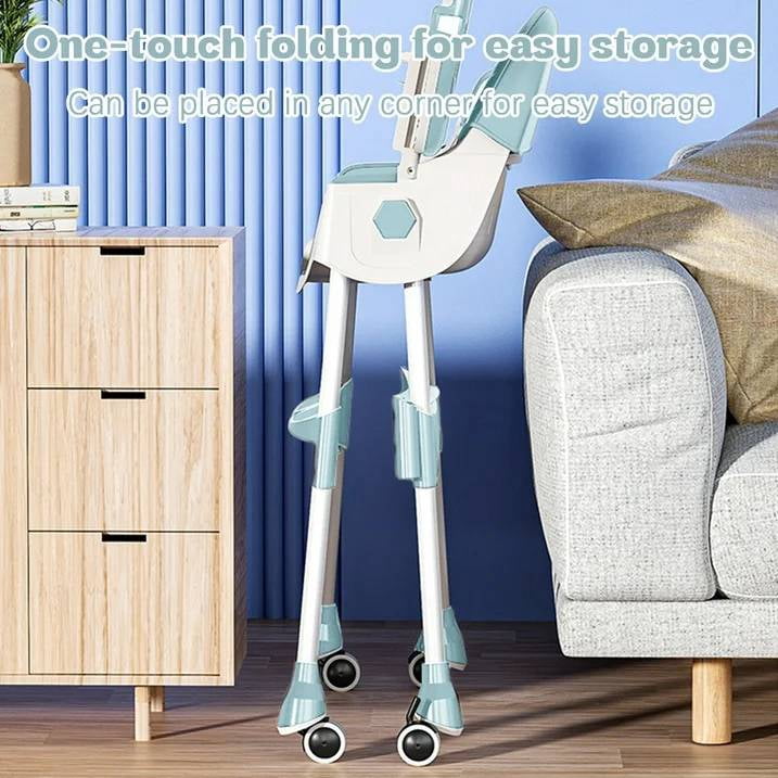 JieC Baby High Chair, 4 in 1 Convertible Highchair for Babies & Toddlers, Double Tray Dining Chair with 5-Point Harness & Silent Wheel,Cyan