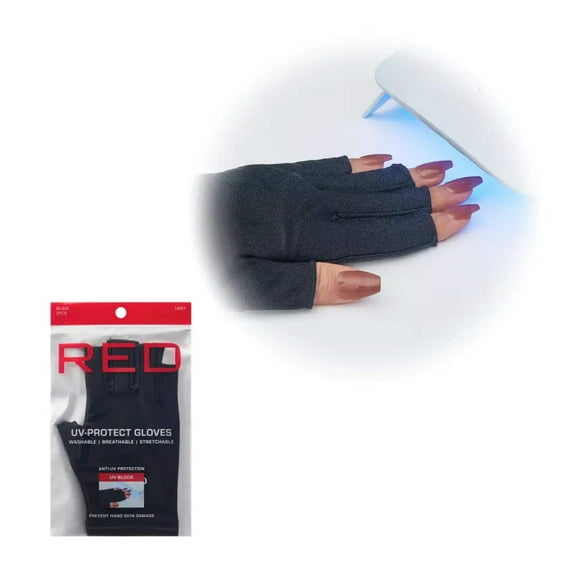 Red by Kiss UPF 50  UV Protection Gloves for Women & Men Fingerless Sun Gloves for Driving Gel Manicure Gardening Outdoor Use Breathable Stretch Fit Washable (Black)