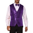 thumbnail image 1 of Chaleco sin mangas brillante de lentejuelas INSPIRE CHIC para hombres, corte ajustado en V, fiesta disco, con pajarita, color morado, 1 of 5