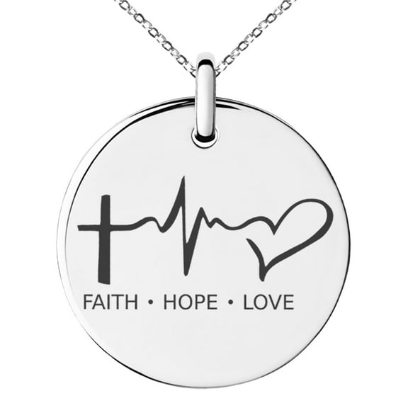 Tioneer Stainless Steel Faith Hope Love Lifeline CZ Small Medallion Circle Charm Pendant Necklace
