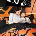 thumbnail image 5 of Homewish Initial T Letter Twin Bedding Sets 7-Piece for Kids, Cartoon Basketball Sport Bedding Comforter Set, Black Orange Reversible Sheet Sets, Ultra Soft Bedroom Decor, 5 of 8