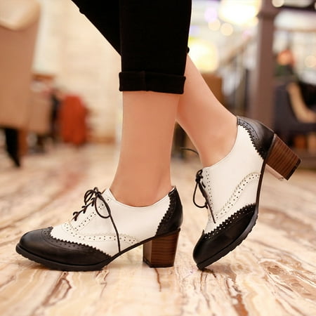 

Christmas Gift Juebong Women High Heel Shoes Fashion Lace-up Pointed Toe Retro Casual Boots British Style