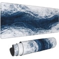 thumbnail image 1 of Navy Blue & White Large Gaming Mouse Pad Extended Big Keyboard Mat, Long Wave Beach Design, Cool Gaming Mousepad for Home Office Work Desk, Stitched Edges, NonSlip Base, 1 of 1