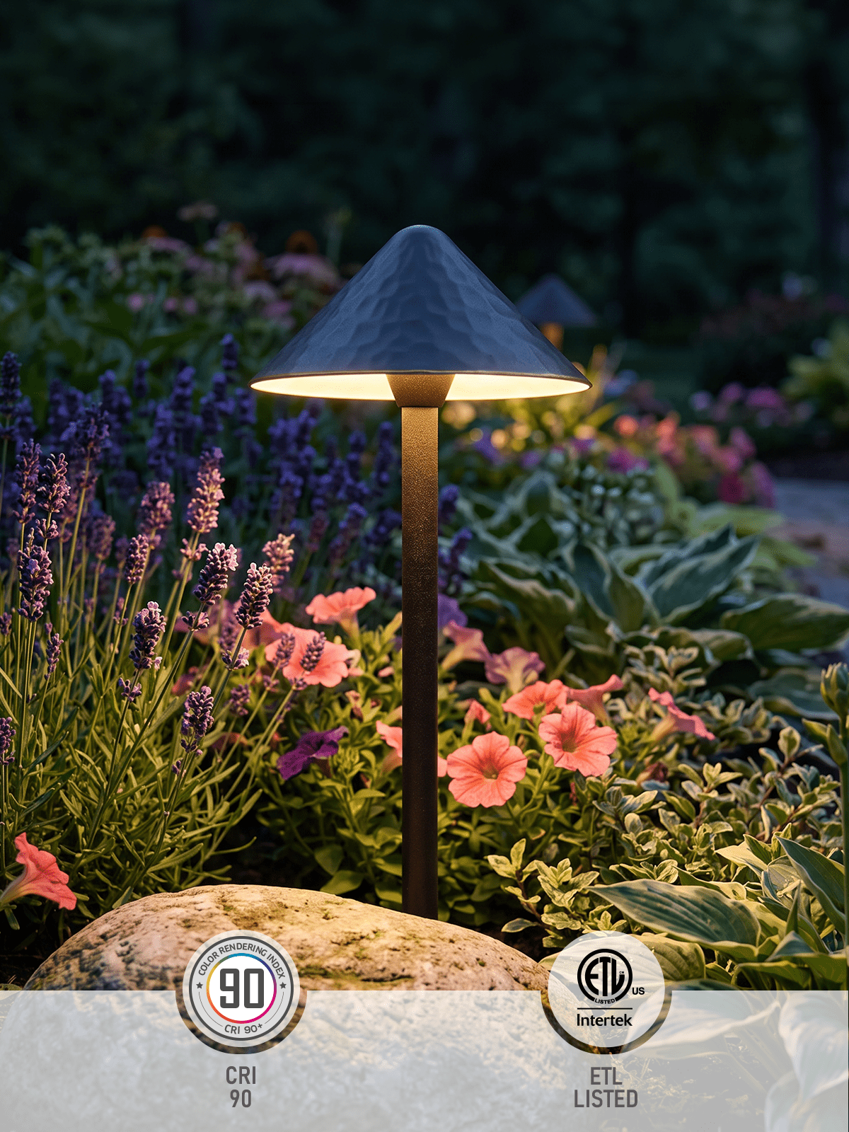 4 Pack 12-24V AC/DC 3W LED Landscape Lights, IP65 Waterproof Pathway Lights, CRI90, ETL Certified, Gold Edged Black Aluminum Housing, 1800K/2700K/3000K/4000K/5000K Selectable