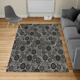 Geometric Turkish Area Rug, Different Sized Circles and Rounds Simple Style Graphic Print Shabby Home, Soft Carpet for Living Room Decor with Distressed Look, 5.2' X 7.6', Black White, by Ambesonne