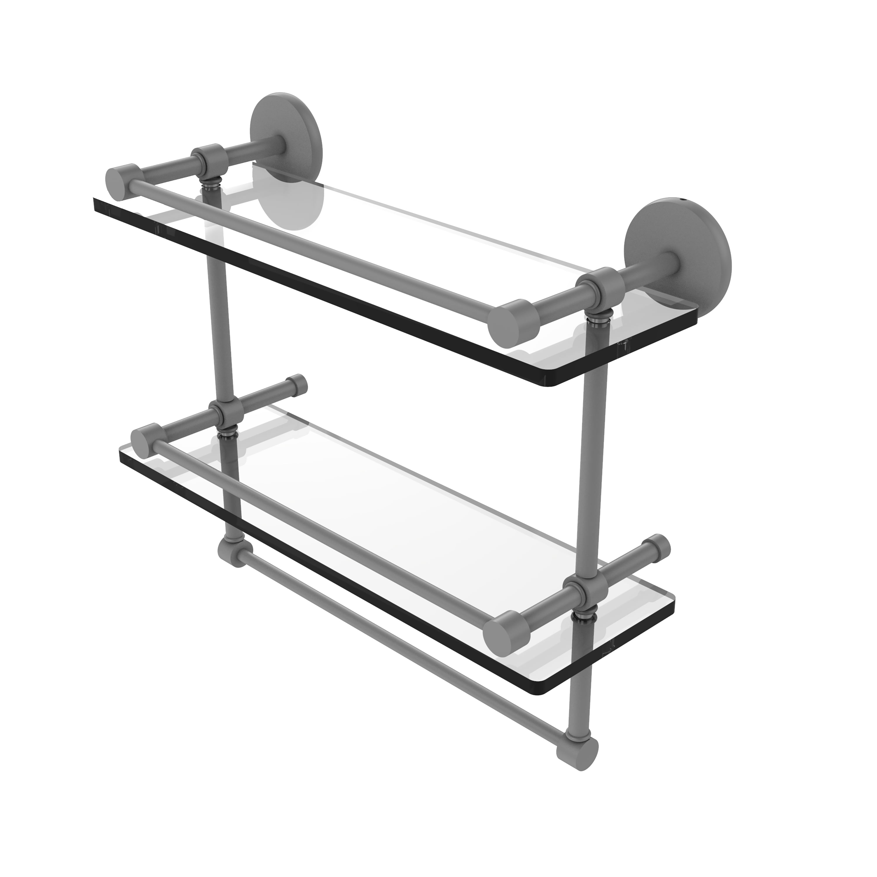 16 Inch Gallery Double Glass Shelf with Towel Bar