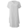 thumbnail image 4 of Women Summer Loose V Neck Cotton Linen T-Shirt Casual Oversized Top Blouse Dress Plus Size S-5XL, 4 of 5