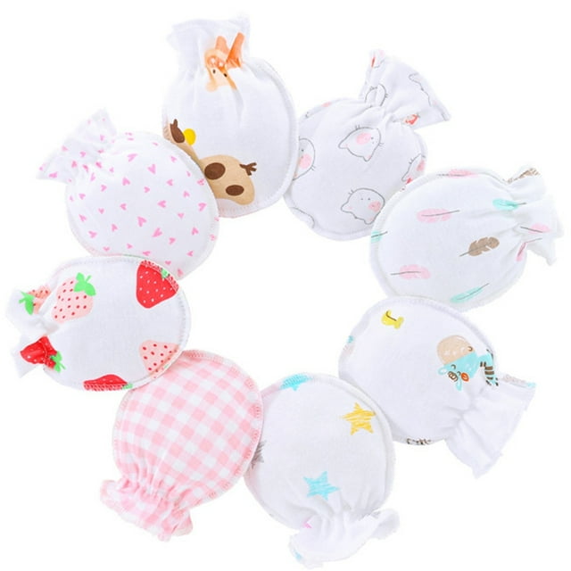 Coofit Baby Mittens Cotton Elastic: 10 Pairs Patterned No Scratch Mittens Infant Gloves