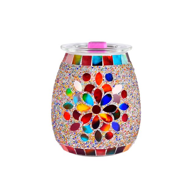 Dicimi Calentador de cera de vidrio con mosaico, quemador de aceite eléctrico, calentador de cera para velas, calentador de cera para cera perfumada para quemador de aceites esenciales y quemador de c