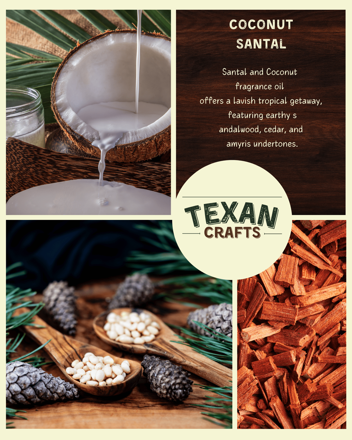 Texan Crafts Coconut Santal Container Candle, Mica Collection, 100% Natural Soy Wax, Hand Crafted, Decorative Jar