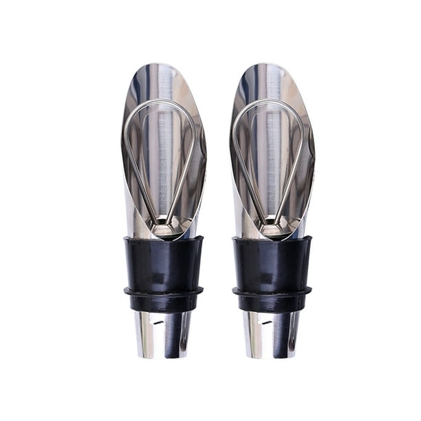 Aireador de vino oxigenante de acero inoxidable, 2 unidades, embudo vertedor, tapón para botella de licor, decantador con boquilla