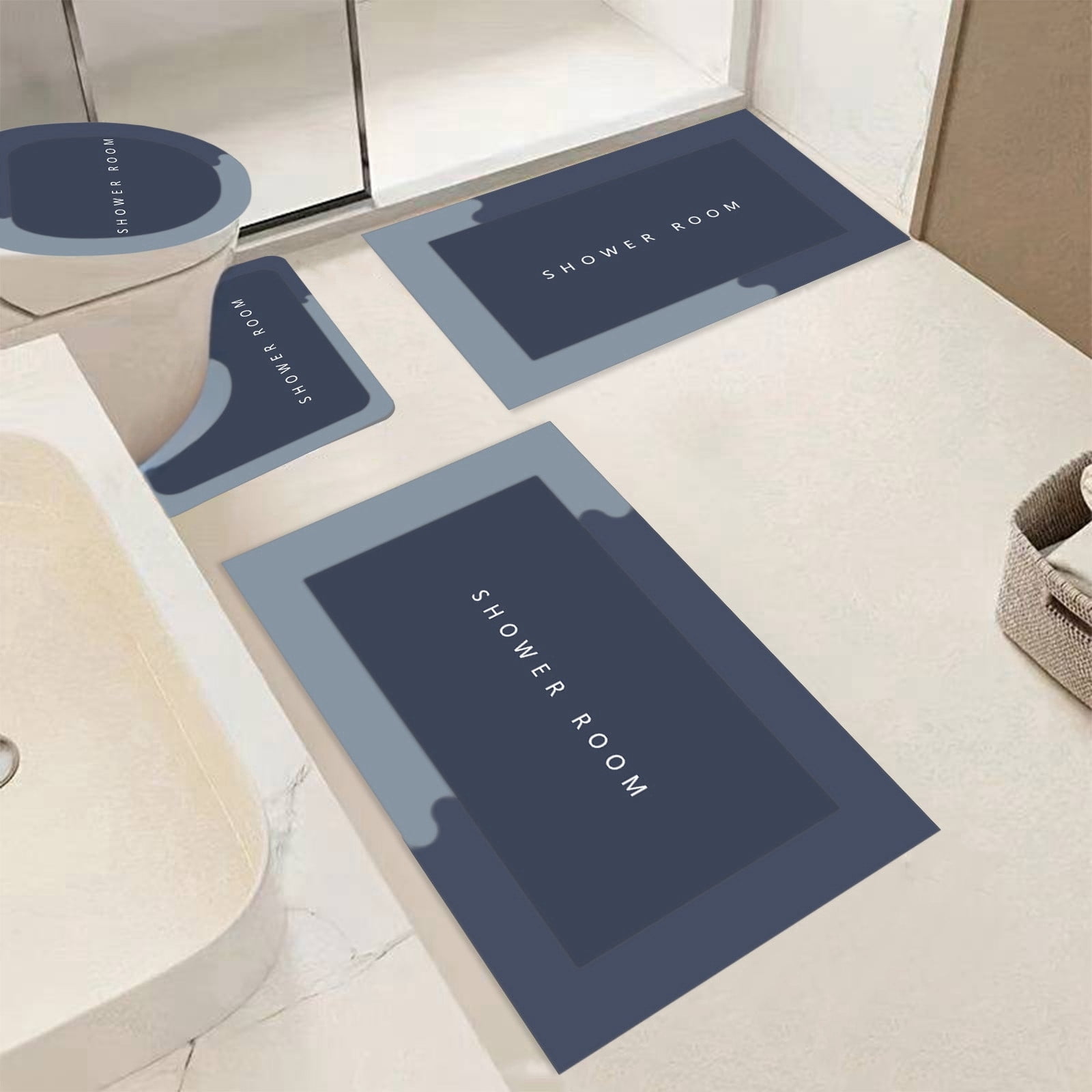 Camnix 4PCS Absorbent Bath Mat Magic Rug Sets, Quick Drying Bath Mat Non-Slip Floor Rug Rubber Backed for Bathroom Kitchen Shower Sink, Water Absorbent