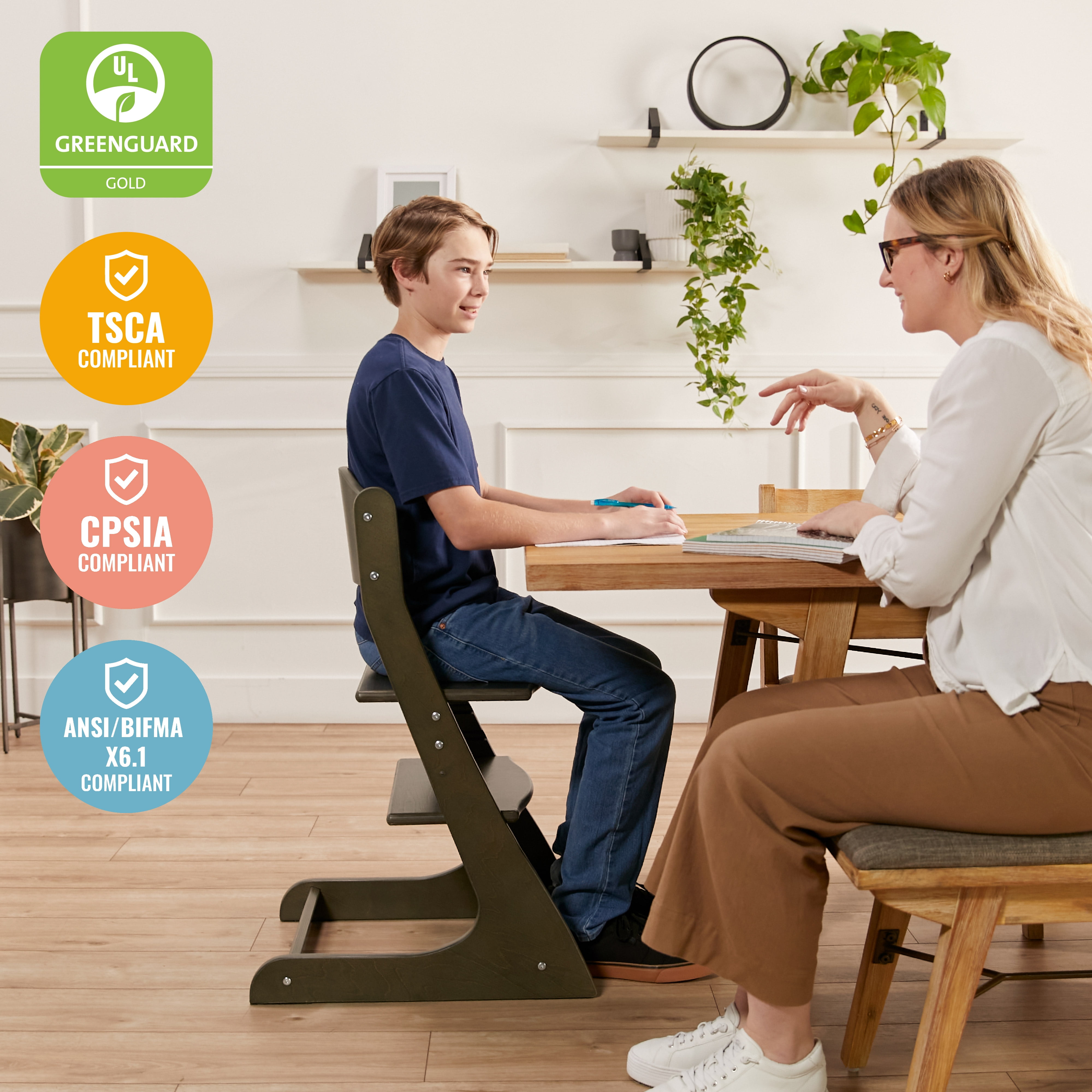 ECR4Kids Wooden Adjustable Grows with Me Transitional Chair, Montessori Furniture, Grey Wash