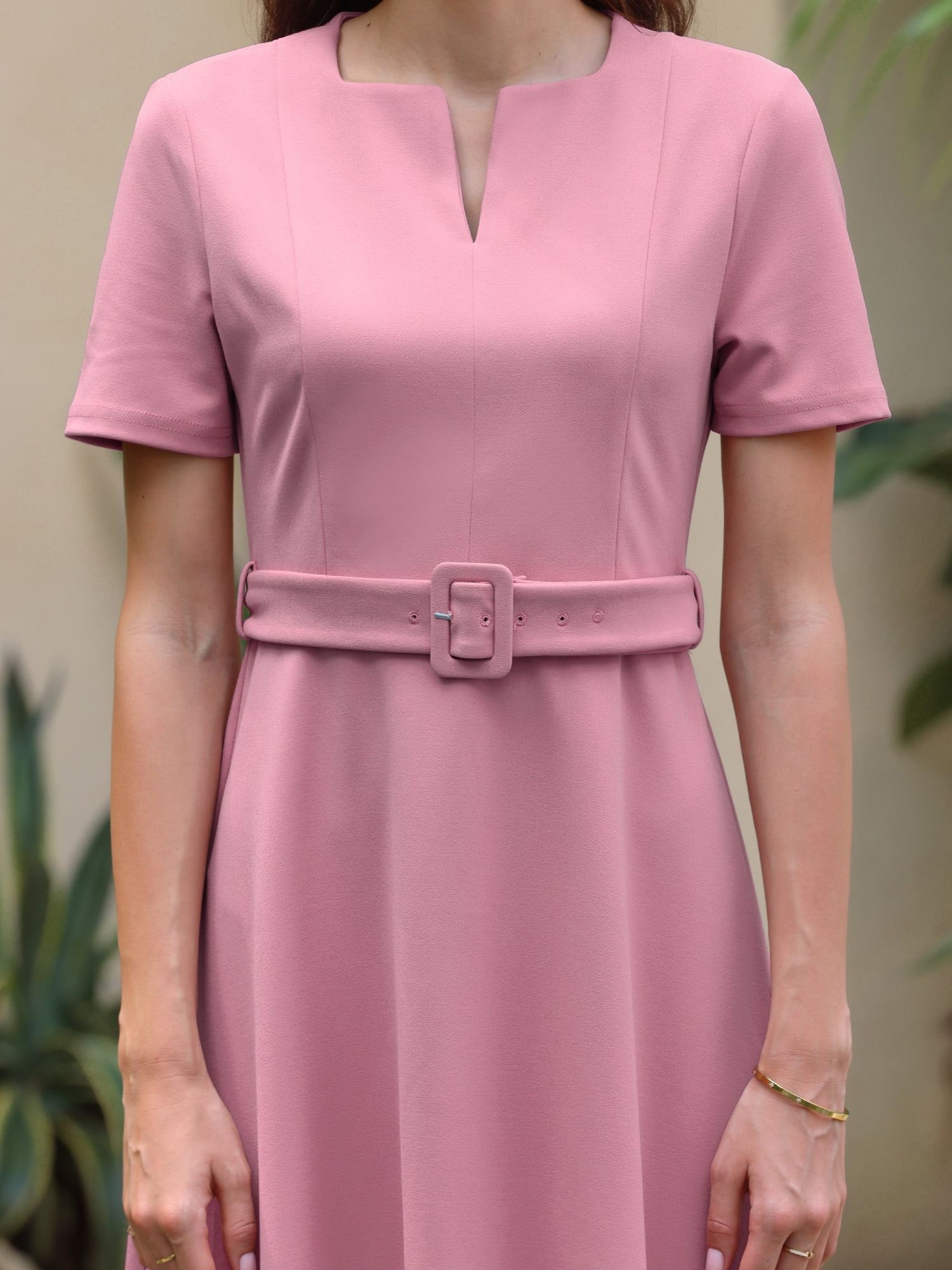 DARING DIVA Women's A-Line V-Neck Dress Short Sleeve Split Casual Midi Dresses 2XL Pink
