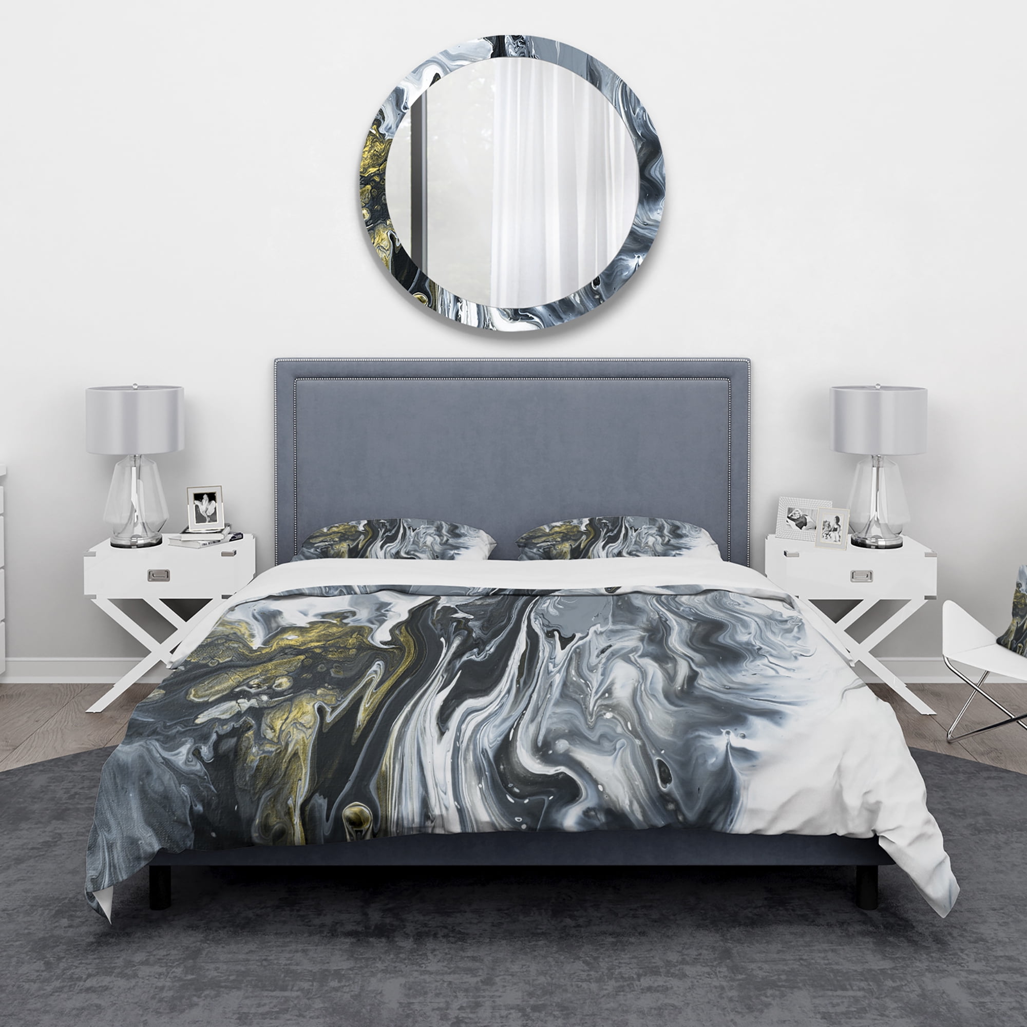 Designart 'White, grey and White Hand Painted Marble Acrylic' Mid-Century Modern Duvet Cover Set