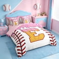 thumbnail image 2 of Erosebridal Personalized Letter E 7 Pieces Bedding Comforter Set For Girls,Baseball Ball Games Full Bedding Set For Kids,Reversible pink, 2 of 7
