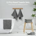 thumbnail image 3 of Jessy Home 12 Pack Dark Gray Hand Towel Set 16"x31" Soft Highly Absorbent Quick Dry Bathroom Towels 600 GSM Microfiber Plush Towels, 3 of 6