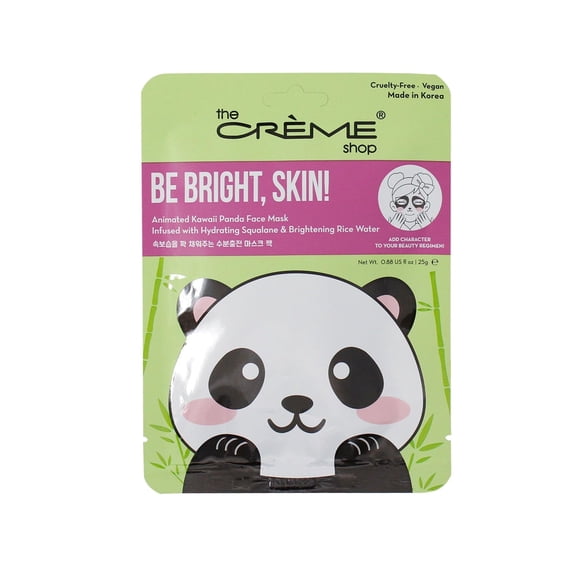 The Crme Shop ¡Sé una piel brillante! Mascarilla facial animada de panda kawaii - Hidratante y luminosa con escualano y agua de arroz - Suaviza las líneas finas - Tonifica las manchas oscuras - Esenci