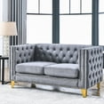 thumbnail image 2 of Grey Velvet Chesterfield Sofa with Solid Wood Frame / Elegant Addition to Your Home, 2 of 3