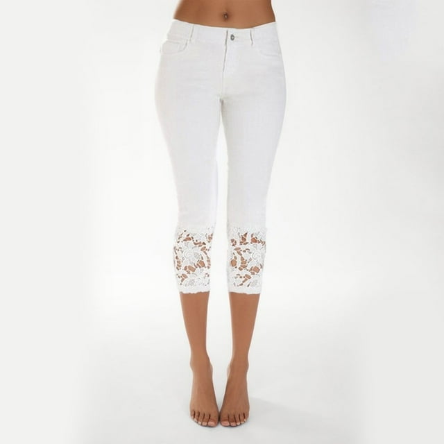 SHIXIAOO Pantalon en Jean Court Décontracté pour Femmes, Pantalon en Dentelle Élastique d'Été, Pantalon en Jean pour Femmes Grande Taille, Robe en Jean pour Femmes