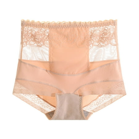 Mnyycxen Women s Mid Waist Lace Briefs Hip Lift Basics Breathable Underwear Solid Color Tummy Control Panties