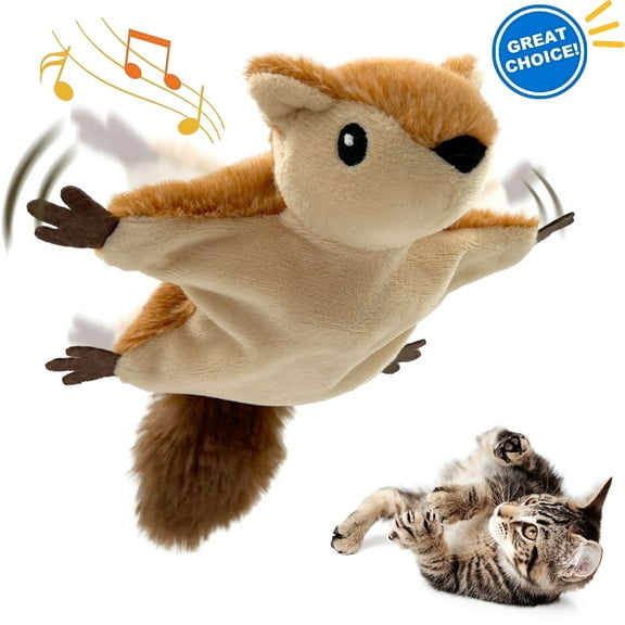 BESTSKY Interactive Cat Toys Flapping Squirrel for Indoor Cats Rechargeable Cat Toy Vivid Chirping, Automatic Beating Wings Kitty Toys with Catnip for Kitten Exercise, Hanging Toys Self Play