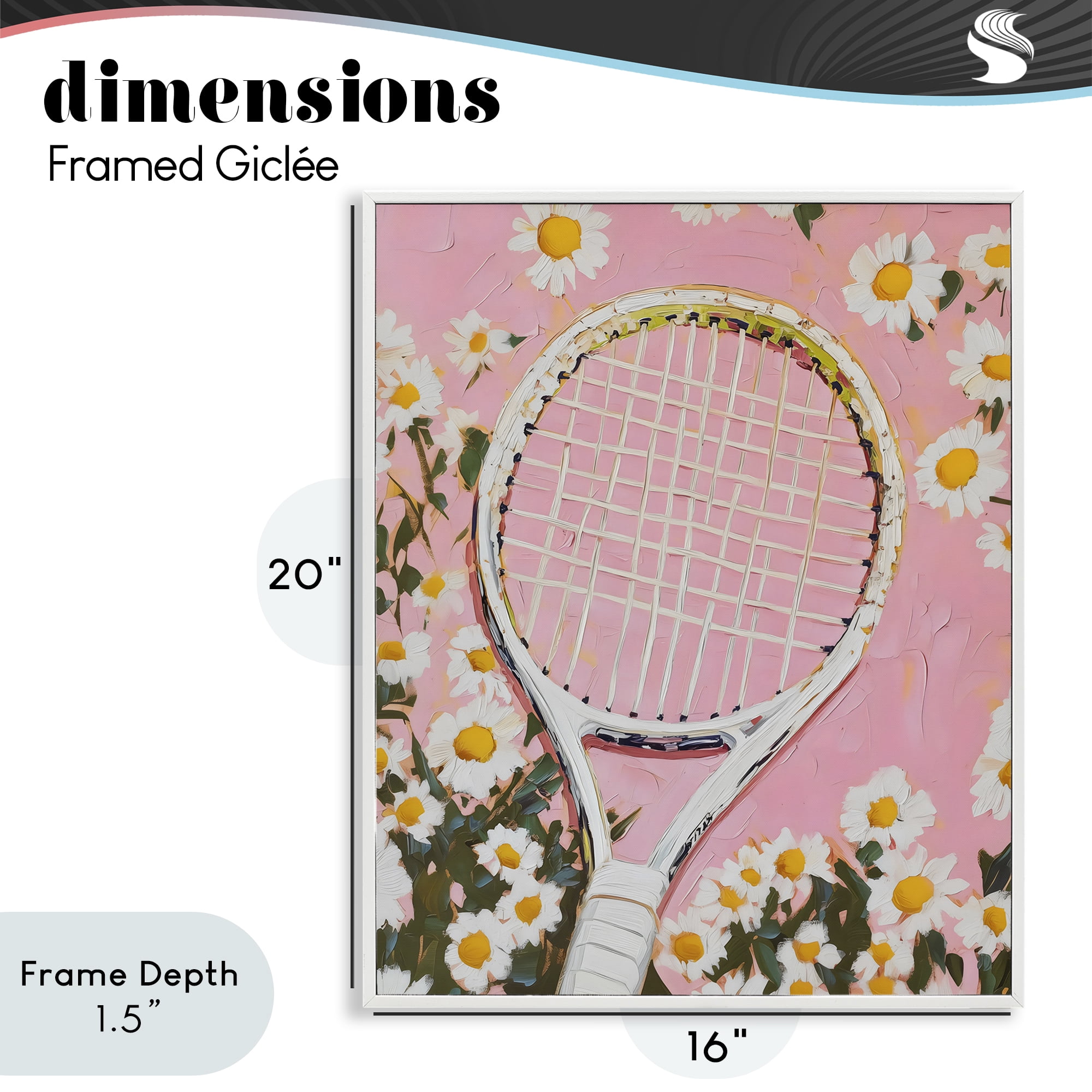 Stupell Industries Pink Tennis Racket & Daisies White Framed Giclee Art, design by LSR Design Studio