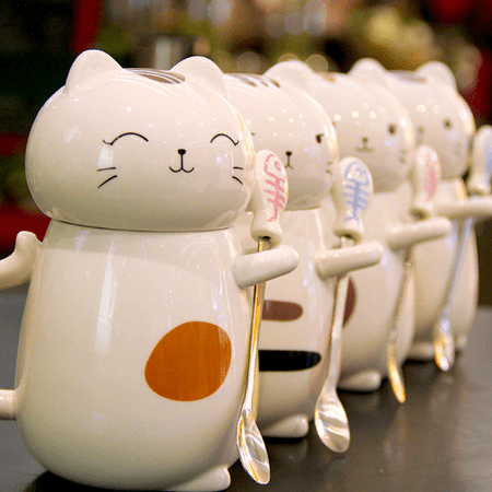 

Livesture Large Kitty Cat Ceramic Mug With Spoon One set