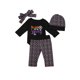 thumbnail image 1 of Conjunto de 4 piezas para bebé para Halloween: pelele con estampado de calabaza y red, pantalones largos, diadema con lazo y gorro., 1 of 9