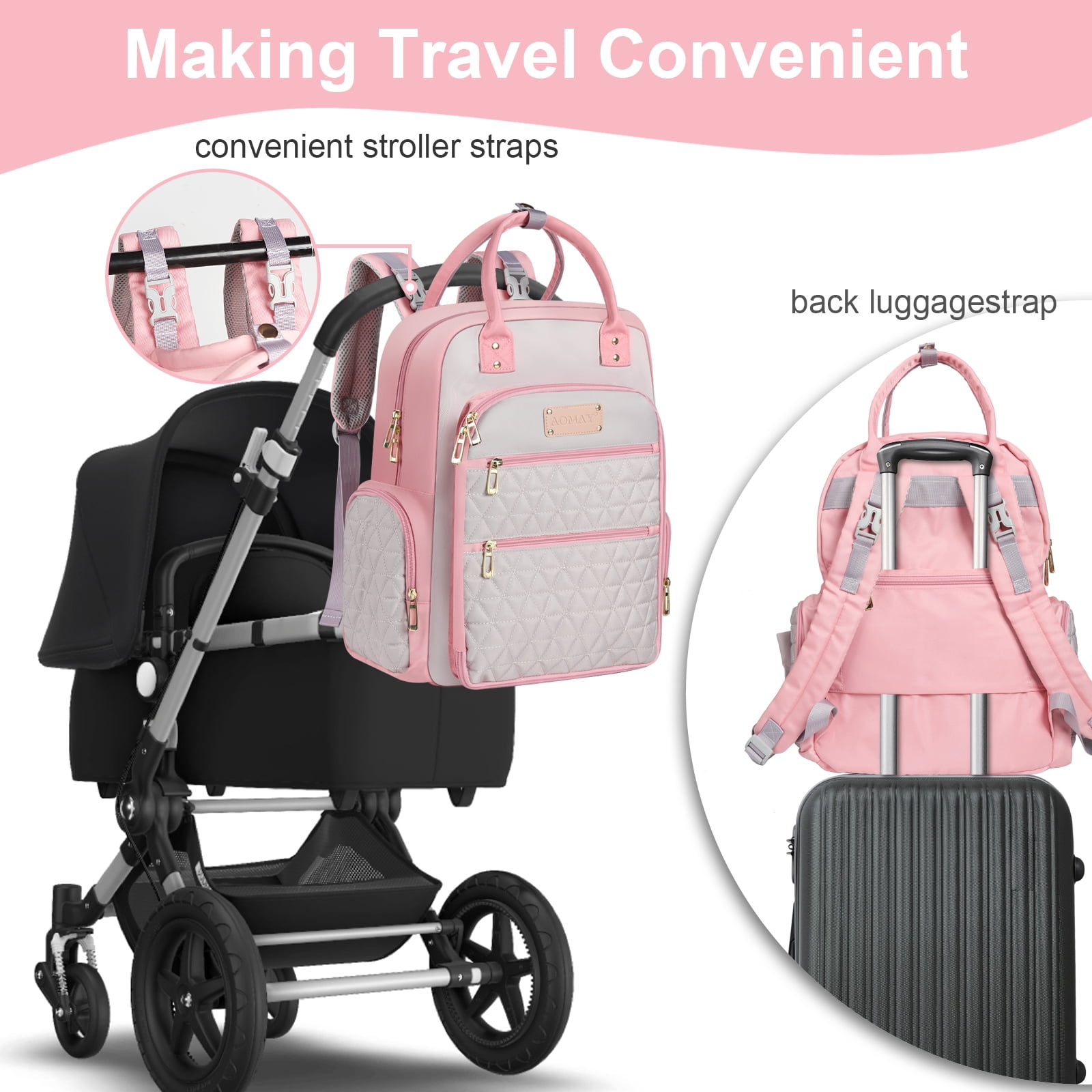 AOMAY Diaper Bag Backpack - Mommy bag for hospital, Travel backpacks, Large Capacity, Multifunctional