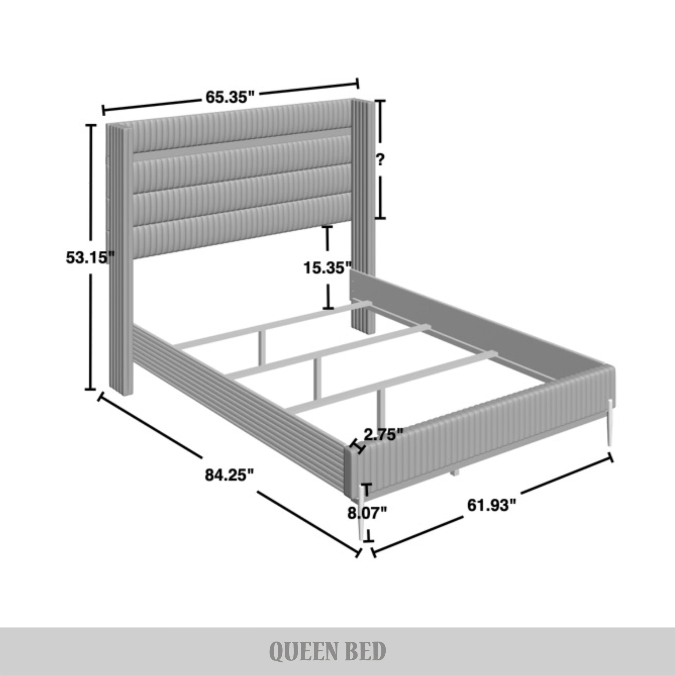 Castle Place Corduroy Gold PU Strip Wingback Upholstered Queen Bed, Light Blue