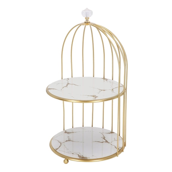 BIMZUC Double‑Layer Birdcage Bathroom Shelf – Gold Frame, White Base, Space‑Saving Storage Rack for Countertop & Dressing Table