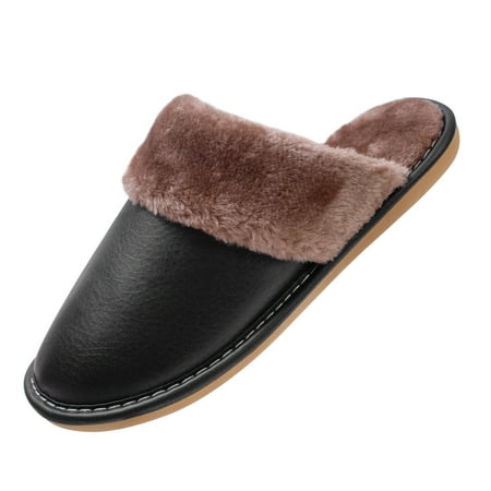 

Puxowe Women s Winter Warm Slippers Comfy Slip On Faux Fur House Shoes Outdoor Indoor Bedroom Warm Plush Fuzzy Slippers Black Size 6/6.5 US