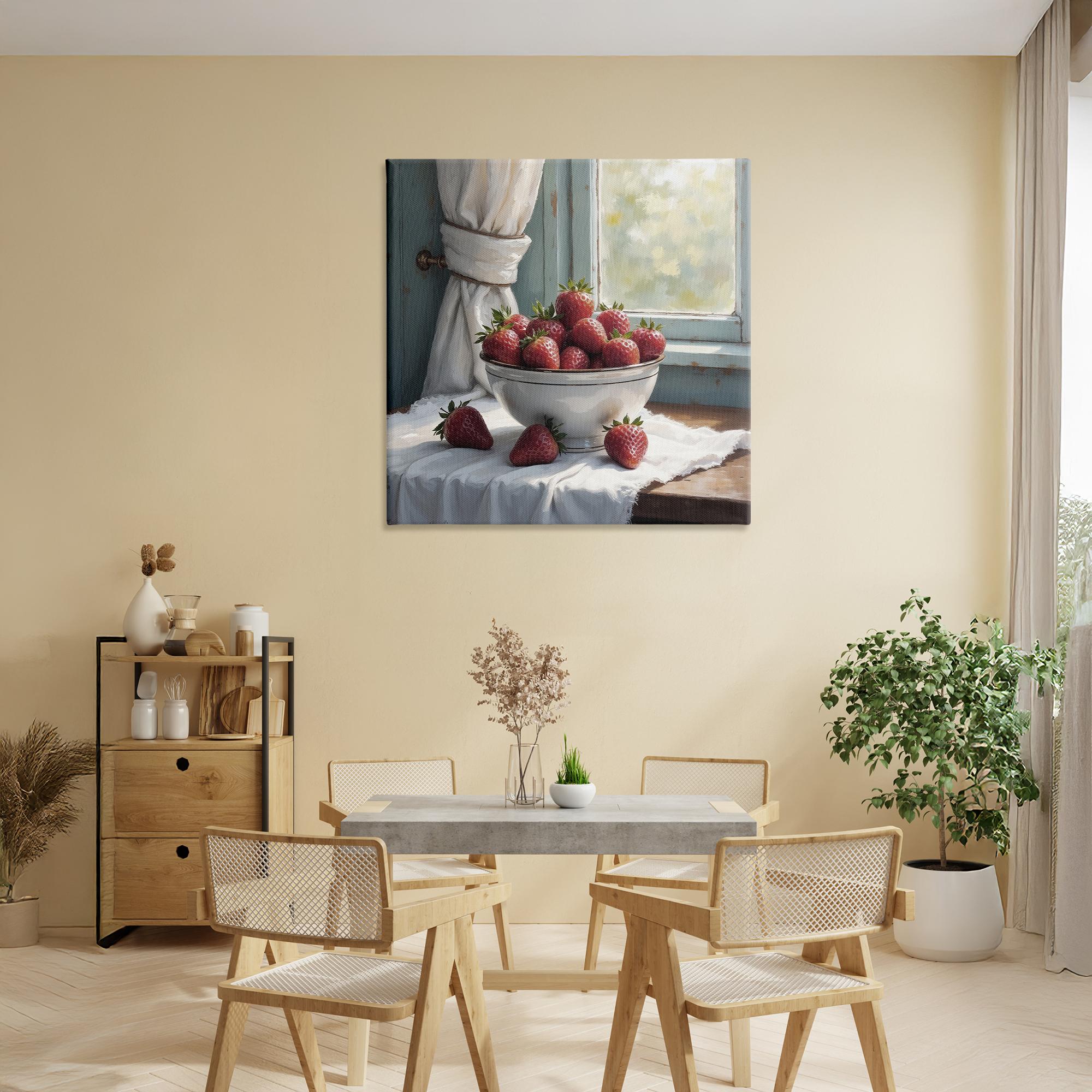 Strawberry Harvest in Window Canvas Wall Art, design by Lettered and Lined
