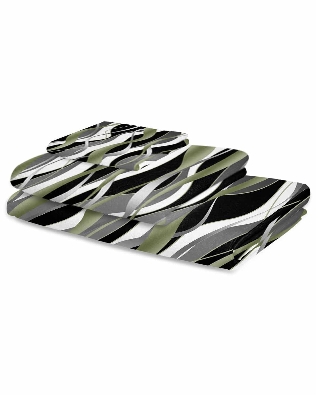 Sage Green Stripe Bath Towels for Bathroom Set,Luxury Microfiber Towels Gifts for Women,Beach Kitchen Hand Hair Face Towel and Dish Washcloth,Grey White Geometric Modern Abstract Towels+Set