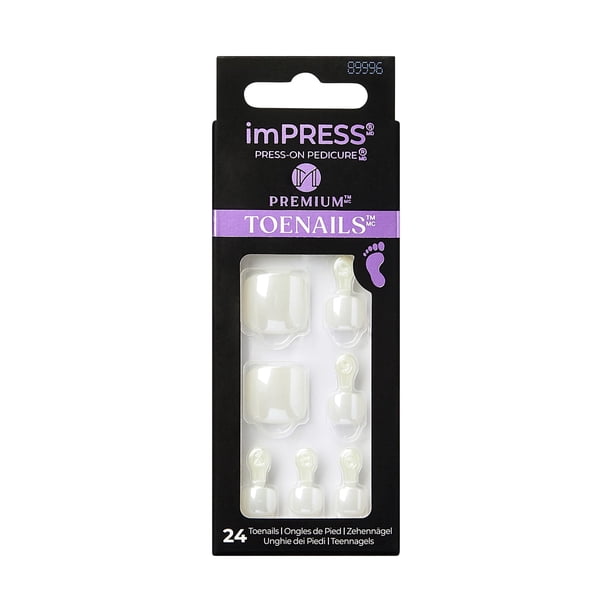 Uñas de los pies a presión Impress No Glue Pedi White con perla