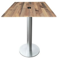 Indoor/Outdoor 42" Tall OD219 Brushed Aluminum Table Base with 18" Diameter foot and 32" x 32" Square Indoor/Outdoor Rustic Top with Umbrella Hole