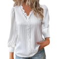 thumbnail image 2 of White Women's Long Sleeve T-shirt, Womens Tops Lace Patchwork V Neck T Shirts Long Sleeves Blouse Loose Casual T Shirts,Women's Long sleeve T-shirt 4XL, 2 of 5