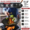 thumbnail image 4 of YOSUKATA 11.8" Carbon Steel Wok Pan – Pre-Seasoned Flat Bottom Wok for Stir Fry, BBQ & Camping – Works with Induction, Gas, Electric & Open Fire, 4 of 9
