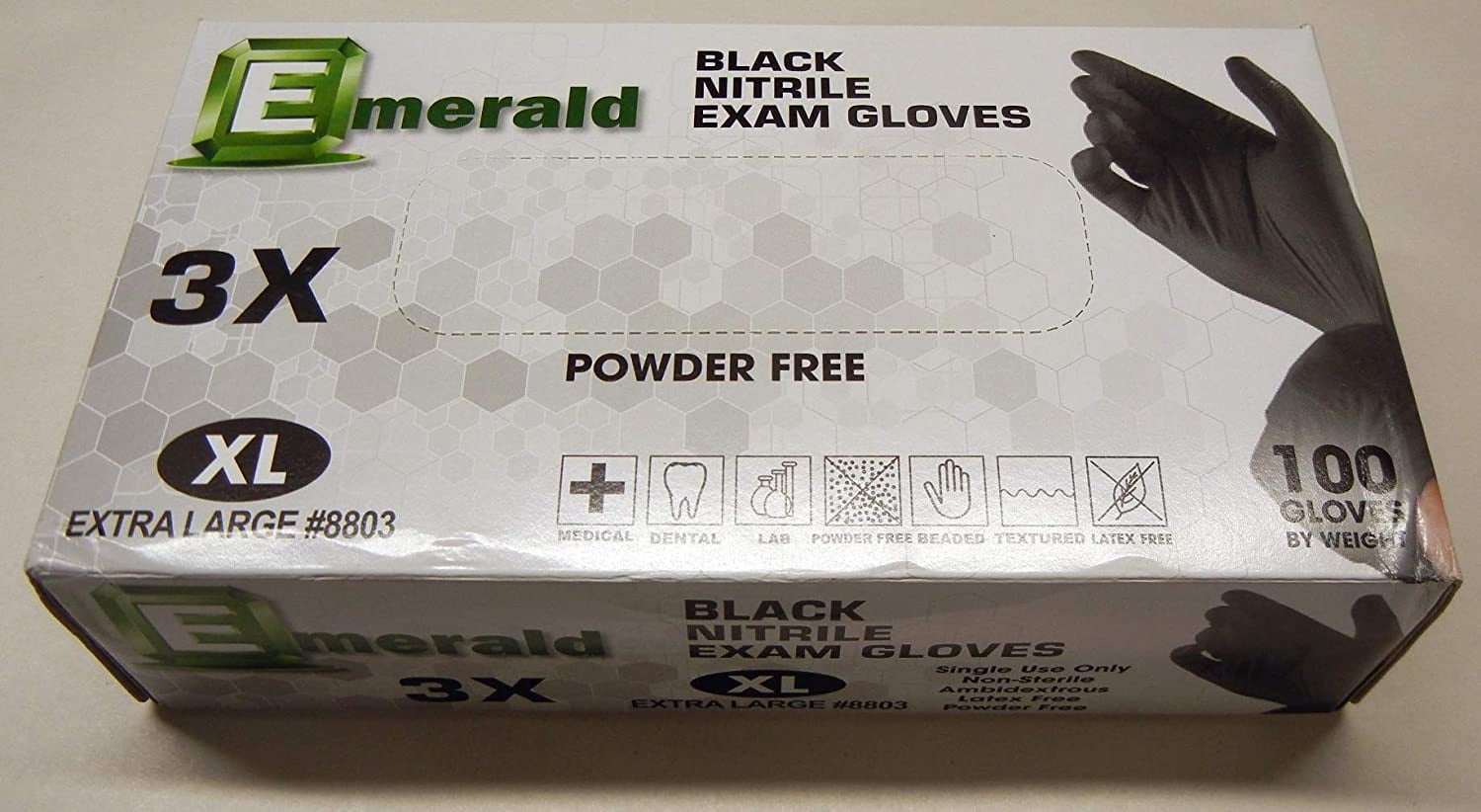 Emerald 3X Black Nitrile Exam Gloves 3 Mil, Case of 1000 (Extra Large