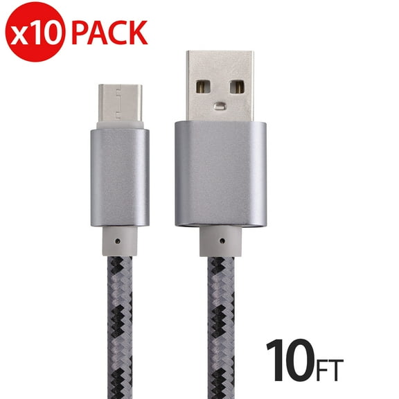 10x 10FT USB Type C Cable Fast Charging Cable USB-C Type-C 3.1 Data Sync Charger Cable Cord For Samsung Galaxy S9 S9  Galaxy S8 S8 Plus Nexus 5X 6P OnePlus 2 3 LG G5 G6 V20 HTC M10 Google Pixel XL