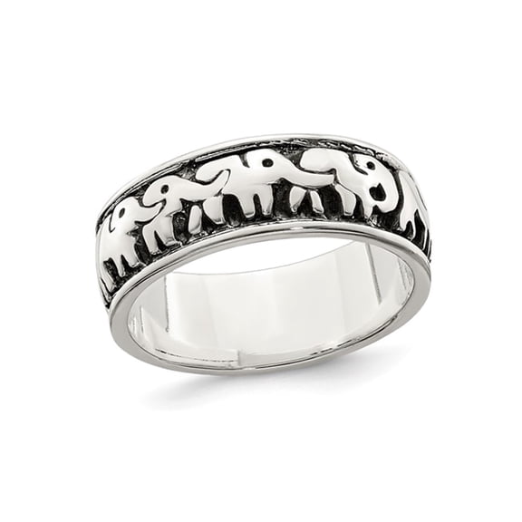 Ladies Antiqued Elephants Ring in Sterling Silver
