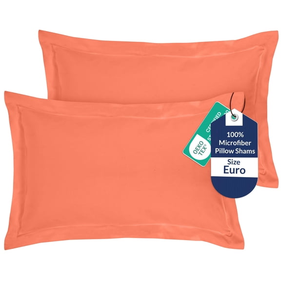 Royale Linens Pillow Shams 2 Pack Euro Size 26x26 Inch - Brushed 1800 Microfiber - Bed Pillow Shams, Wrinkle Resistant Super Soft and Cozy - Back Overlap Closure - Oxford Pillowcase (Euro, Coral)