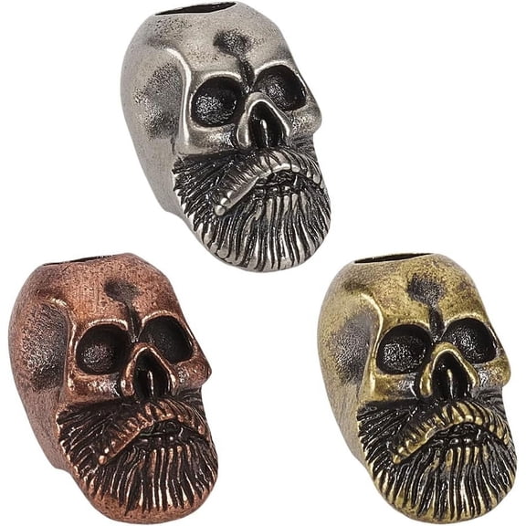 3 PCS Knife Lanyard Beads 3 Color Skull Paracord Beads 0.87x0.43x0.55Inch Brass Paracord Cord Beads Retro Skull Beads Charm Beard Bead for Men Hand Casted Copper Charm for DIY Paracord Colorful