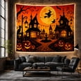 thumbnail image 6 of Digital Village Square with Glowing Night Massive Luminous, Playful Illustration for Cat Lovers, Animal Wall Decor, Halloween Gift, Tapestry Wall Hanging for Bedroom and Dorm, 6 of 7