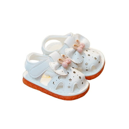 

Daeful Baby Girls Crib Shoes Soft Sole Sandals Bowknot Flat Sandal Beach Non-Slip Comfort First Walkers Princess Shoe White 5.5C