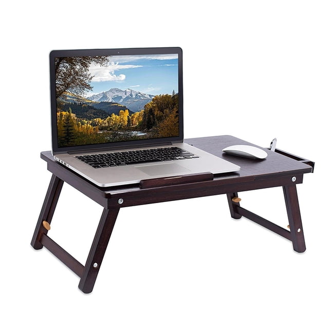 GoDecor Bureau Pliant Portable en Bambou Table de Service pour Petit-Déjeuner Plateau de Lit Pieds Réglables